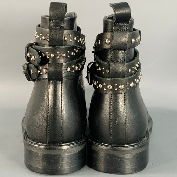 MAJE Size 7 Black Studded Leather Wrap Around Lace-Up Ankle Boots - Picture 3 of 10
